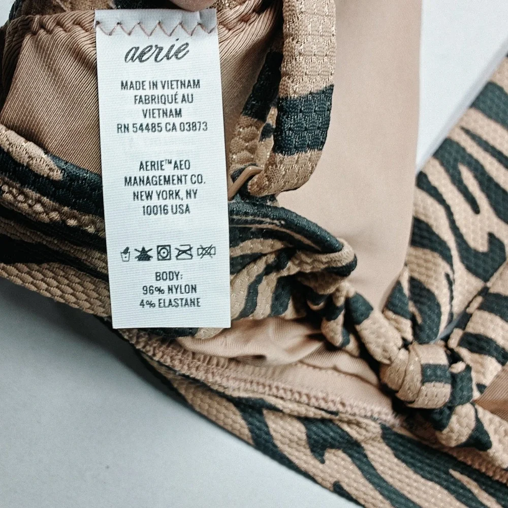 Aerie NWT Zebra Tan Removable Pad Tie Back Bikini Top  Small Adjustable Straps - Picture 5 of 10
